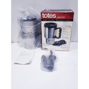 Totes Heated Auto Mug 16 Oz Size Stainless Steel Black 12V DC Adapter Non Slip